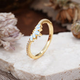 Marquise Cut Tiara Moonstone Curved Wedding Band Stacking Ring